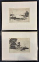British School, 20th century, "On The Bure" and "Ranworth Broad", etchings, framed and glazed.