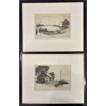 British School, 20th century, "On The Bure" and "Ranworth Broad", etchings, framed and glazed.