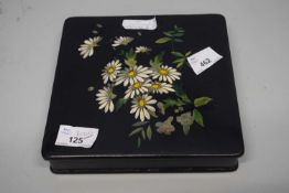 Black laquer box with painted floral design