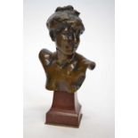 Bronze bust of a young girl on a marble type base (a/f)