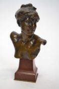 Bronze bust of a young girl on a marble type base (a/f)