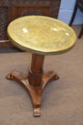 19th Century rosewood veneered piano stool with later brass top, 50 cm wide