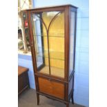 Edwardian mahogany and inlaid china display cabinet with cupboard base, 162 cm high