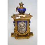 Gilt brass mantel clock with inlaid sevres style designs, 40 cm high