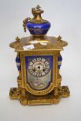 Gilt brass mantel clock with inlaid sevres style designs, 40 cm high