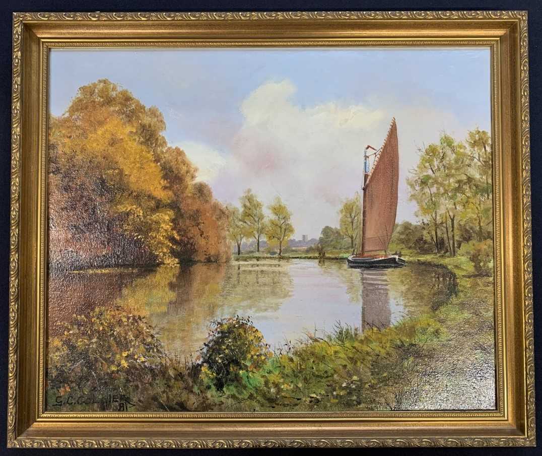 George C. Collier (British, 20th century) wherry on the broads, oil on canvas, signed and dated 81',