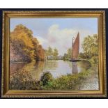 George C. Collier (British, 20th century) wherry on the broads, oil on canvas, signed and dated 81',