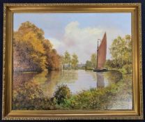 George C. Collier (British, 20th century) wherry on the broads, oil on canvas, signed and dated 81',