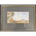 Brian E.Day "English Partridge over the fields", watercolour, signed (including verso in ink),