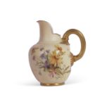 Small blush ground ewer painted with flowers possibly by Raby