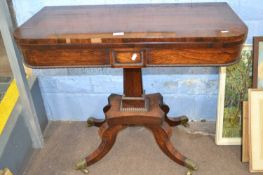 19th Century rosewood veneered card table with D shaped folding top raised on tapering rectangular