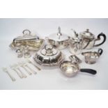 Quantity of plated wares, various serving dishes and covers, teapots, coffee pots etc