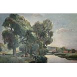 Horace Tuck (Brtish, 20th century) Norfolk riverside scene with grazing cattle, oil on canvas,
