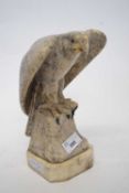 Alabaster model of an eagle on albaster plinth, 26cm high