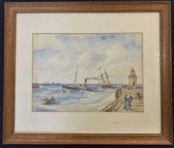 G.H. Grimes (British, 20th century) coastal scene, pencil, watercolour and ink, signed and dated 76,