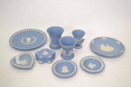 Quantity of Wedgwood pale blue jasper wares with various sprigged designs including plate for