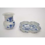 Quantity of 18th Century Chinese porcelain including a small vase, quatro lobe dish, quianlong blanc