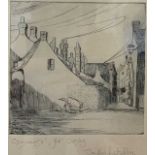 Sandford Batally, "Chimneys", Holt, signed and dated Oct 23, etching, 4.5x4.5ins, framed and glazed.