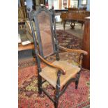 18th Century rush seated and cane backed armchair, 130 cm high