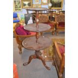 Victorian mahogany three tier circular dumb waiter raised on tripod base, approx 125 cm high