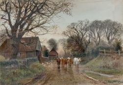 Henry Charles Fox RBA (British,19th / early 20th century), inscribed on verso: 'Farm Scene-Sussex',