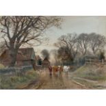 Henry Charles Fox RBA (British,19th / early 20th century), inscribed on verso: 'Farm Scene-Sussex',