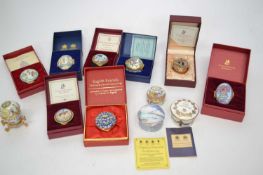 Box containing quantity of halcyon days enamel boxes all in original boxes