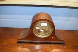Edwardian inlaid mahogany "Napoleon Hat" striking mandel clock (glass broken)