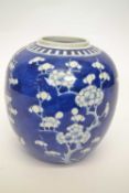 Large 19th Century Chinese porcelain jar, the blue ground decorated with prunus, 23cm high