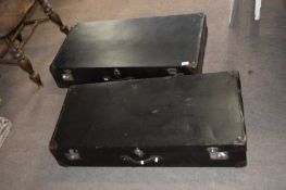 Pair of 1930's vintage car suitcases of hinged rectangular form, 95 cm wide (2)