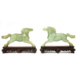 19th century chinese pair of jade horses (A/F) with wooden carved stands
