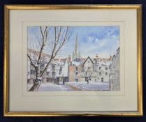 Andrew Freebrey (British, 20th century) 'Tombland Alley, Norwich', watercolour, signed, mounted,