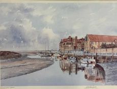 Martin Sexton (British, contemporary),Blakeney Quay, Norfolk, chromolithograph, signed, framed and