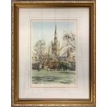 Nigel Carder (British, 20th century) Norwich Cathedral, chromolithograph, framed and glazed.