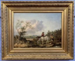 Attributed to Thomas Smythe (British,1825-1906), landscape with staffage, oil on canvas, signed,