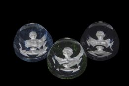 Group of three Baccarat commemorative paperweights of faceted form, representing Duke of