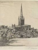 Henry James Starling (British, 20th century), "Norwich Cathedral", etching, limited edition,