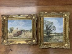 A.M. Wales (British, 20th century), grazing sheep with distant farm buildings, plus bringing in