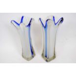 Pair of frosted blue glass vases