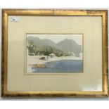 Continental School, Portugeuse coastal scene, watercolour, indistictly signed, 7x10ins framed and