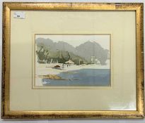 Continental School, Portugeuse coastal scene, watercolour, indistictly signed, 7x10ins framed and