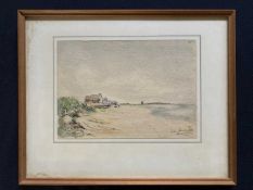 John Barnsby (British, 20th century) 'Brancaster', watercolour and ink, signed, 7x10ins, framed
