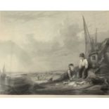 Arthur Wilmore (British, 20th century), 'Fisher-Boys: Coast of Norfolk', engraving, 8x10ins framed