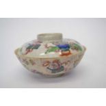 Chinese bowl and cover, crackle wear design with polychrome decoration of precious objects, 18cm