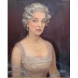 British school (20th century), portrait of lady insribed 'CV English 1960', oil on canvas, 23x19ins,