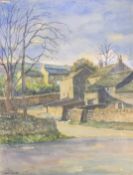 Jane Pearson (British, 20th century). 'Thorpe in Wharfedale', watercolour and ink, 11x14ins,