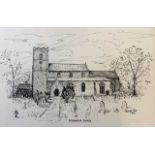 George Pipe (British, 20th century), 'Sproughton Suffolk' ink on card, signed and dated 1973,