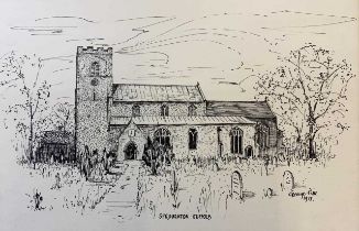 George Pipe (British, 20th century), 'Sproughton Suffolk' ink on card, signed and dated 1973,