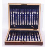 Dessert cutlery set in a wooden case, maker's mark Maple - London, 24 pieces, reg no 547092