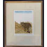 Ailsa Kennedy (British, 20th century) 'Wild Cat', coloured etching, artist's proof, signed, mounted,